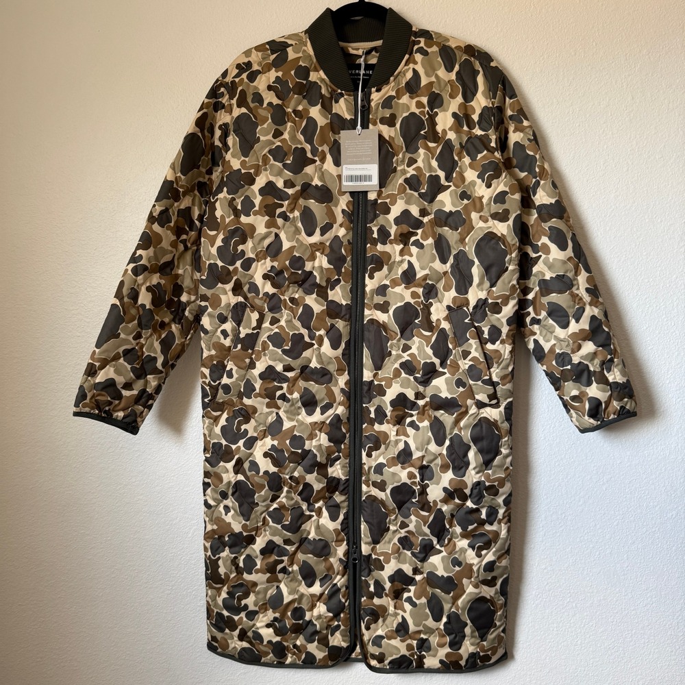 Everlane ReNew Long Quilted Liner Jacket Neutral Camo Green Brown XS NWT